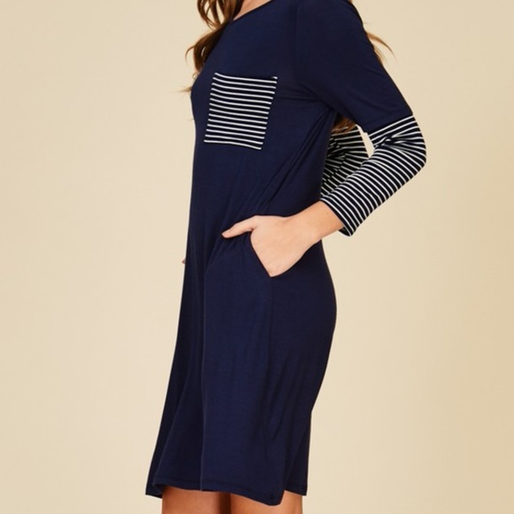 ALL  SIZES!!!  3/4 Sleeve Contrast Stripe Dress - Picture 3 of 5
